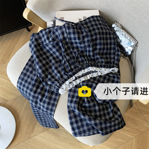 150小个子复古九分格子阔腿裤女