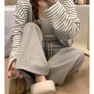 145 女150抽绳慵懒垂感休闲直筒卫裤 秋冬小个子裤 子加绒糯米阔腿裤