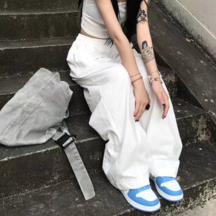 150小矮个子美式辣妹白色工装速干阔腿裤女夏季薄款宽松休闲长裤