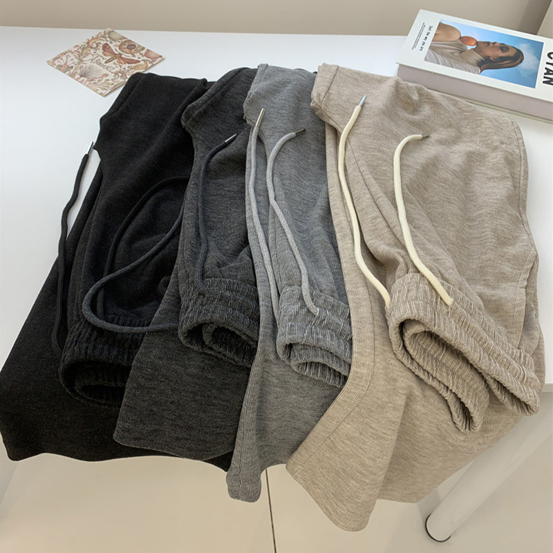 小个子150cm糯叽叽休闲阔腿裤女春秋抽绳145xs码糯米运动直筒卫裤