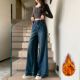 145小矮个子xxs阔腿牛仔裤 女秋冬加厚保暖懒惰风百搭显高直筒长裤