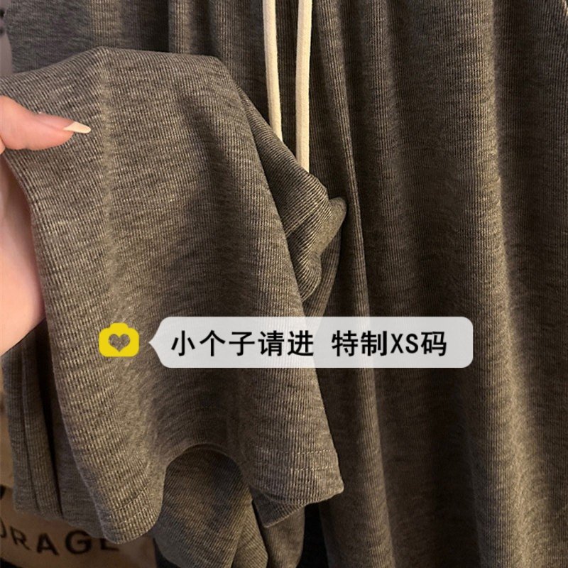 小个子150灰色软糯运动阔腿裤女春秋加绒加厚抽绳宽松休闲直筒裤