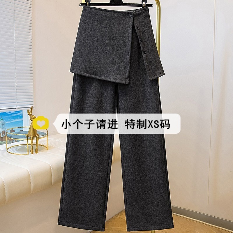 小个子150灰色羊绒微喇裤女冬季加绒加厚两件套屁帘裤休闲喇叭裤