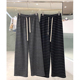 女抽绳灰色145慵懒垂感阔腿卫裤 秋冬小个子150裤 子加绒条纹休闲裤