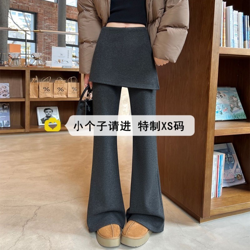小个子150冬季加绒微喇休闲裤女加厚宽松假两件外穿屁帘裤喇叭裤