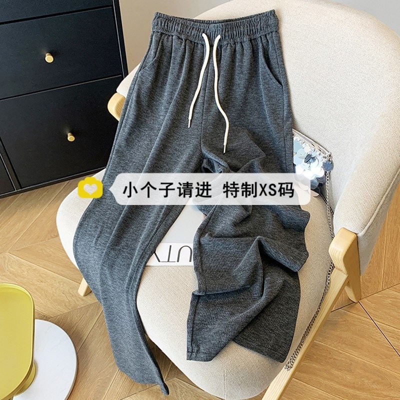 150小个子灰色九分运动阔腿裤女春秋加绒加厚抽绳宽松休闲直筒裤,女装/女士精品,休闲裤,淘宝优惠券,粉丝福利购,淘宝优惠卷