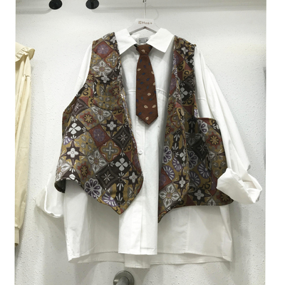 无扣复古花色马甲2025秋季马夹