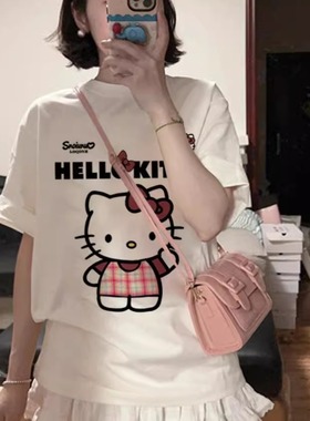 2025新款多巴胺100%纯棉短袖t恤女夏宽松韩系ins甜美休闲百搭上衣