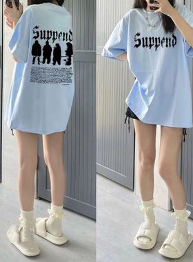 美式复古100%纯棉字母潮流短袖t恤女2025夏季宽松显瘦ins情侣上衣