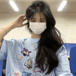 甜美ins宽松显瘦上衣 T恤女夏季 韩系休闲chic中长款 慵懒风纯棉短袖