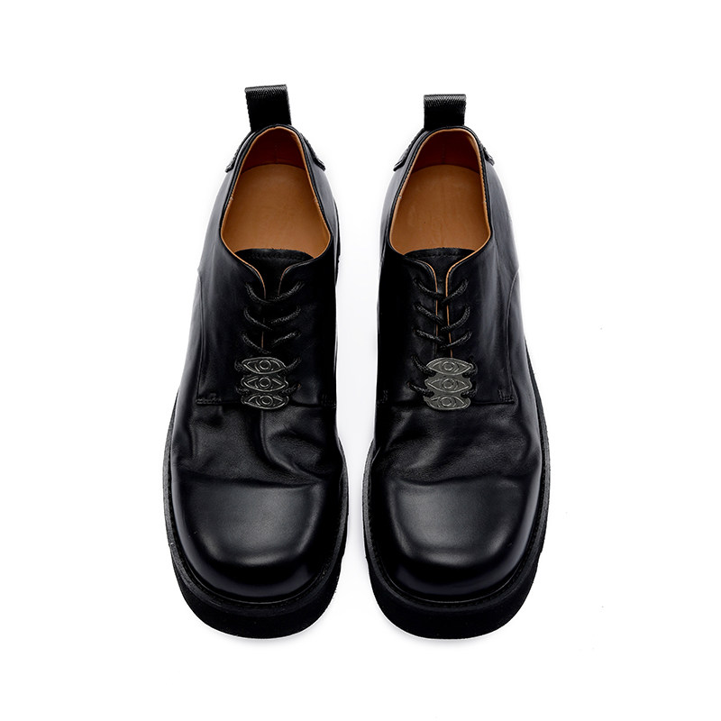 Kami anger严浩翔同款意大利牛皮圆头厚底鞋增高德比鞋休闲皮鞋男