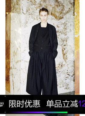 Kami anger原创设计黑色松紧腰八分宽松休闲裤高支数羊毛武士裤男