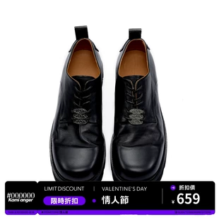 anger原创意大利牛皮圆头厚底鞋 男夏季 Kami 增高德比鞋 休闲皮鞋