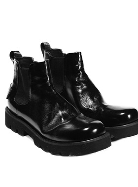 Kami anger陈小春同款厚底增高皮鞋圆头休闲高帮真皮切尔西靴男