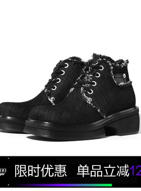 Kami anger 李斯丹妮同款牛仔厚底德比鞋 原创设计高帮增高皮鞋