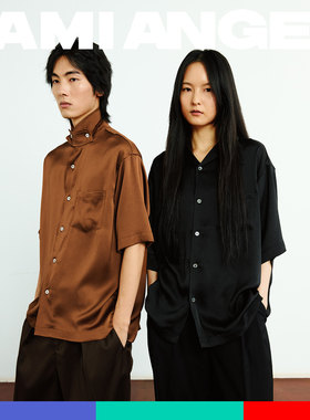 KAMIANGER RGB 2025春夏新款古巴领衬衣缎面休闲宽松百搭短袖上衣