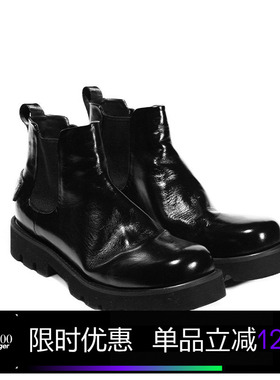 Kami anger陈小春同款厚底增高皮鞋圆头休闲高帮真皮切尔西靴男