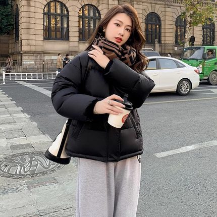黑色短款羽绒服女2024新款韩版小个子白鸭绒面包服加厚冬季外套