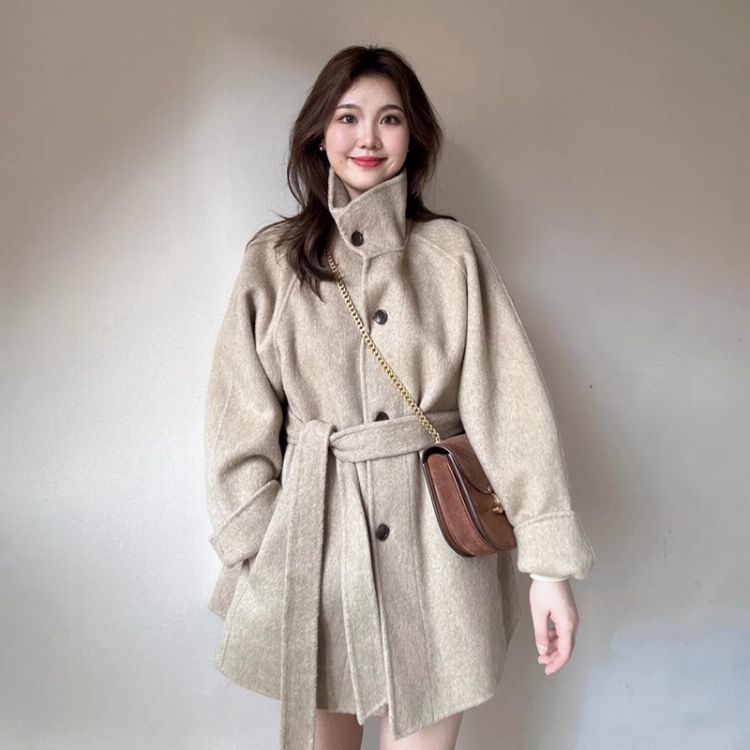 时尚双面毛呢大衣女短款小个子2025秋冬季新款高级感立领毛呢外套