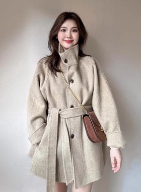 时尚双面毛呢大衣女短款小个子2025秋冬季新款高级感立领毛呢外套
