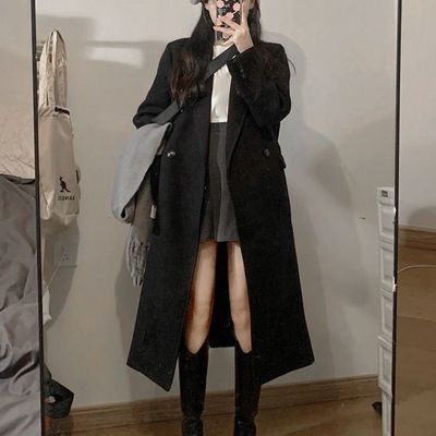 秋冬新款2025韩版双面毛呢大衣女正肩中长款时尚直筒呢子外套