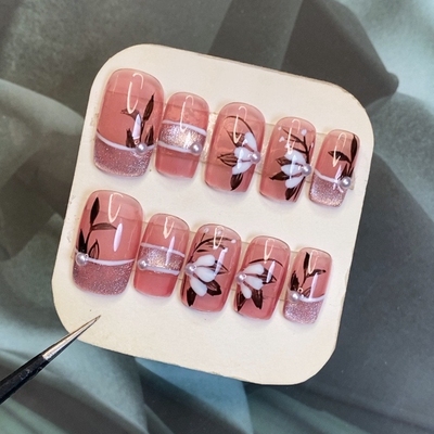 中国风穿戴式网红新款海棠花美甲