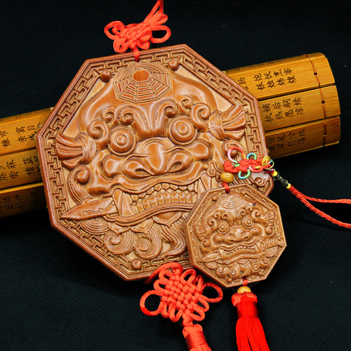 桃木兽头镜虎头狮咬剑八卦镜