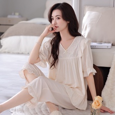 纯色公主风薄款天丝麻家居服套装