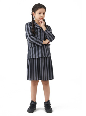 亚当斯一家cos服装万圣节亲子装扮星期三Addams Family黑色校服裙