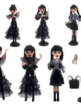 万圣节派对哥特风黑色星期三亚当斯娃娃摆件Black Wednesday Doll