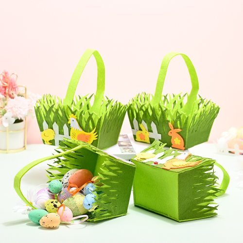复活节方形手提无纺布篮子节日装饰品彩蛋围栏桶Easter Basket