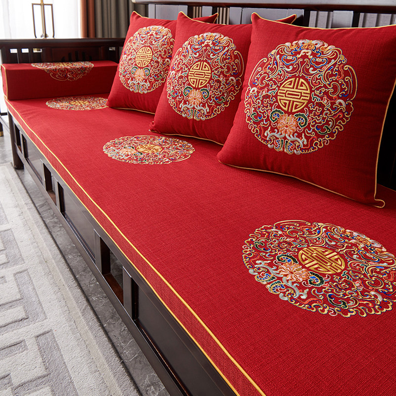 结婚房布置喜垫高端红木沙发垫实木海绵新中式加厚木质椅子坐垫子