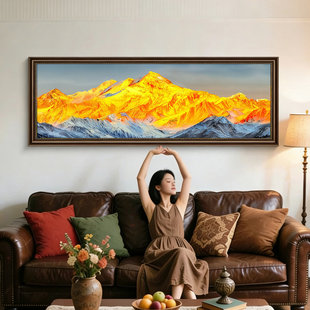 背靠金山客厅装 复古山水画轻奢高级感壁画 饰画沙发背景墙挂画美式