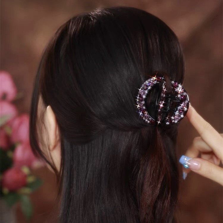 高级感满钻抓夹半扎发亚克力