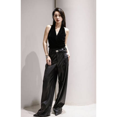 2026AW NMORE 蛋白装饰pu廓形裤