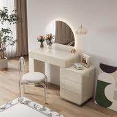 钢琴烤漆实木梳妆台六抽大容量化妆桌卧室简约现代奶油风一体柜