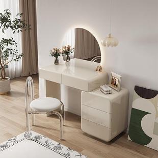 钢琴烤漆实木梳妆台六抽大容量化妆桌卧室简约现代奶油风一体柜