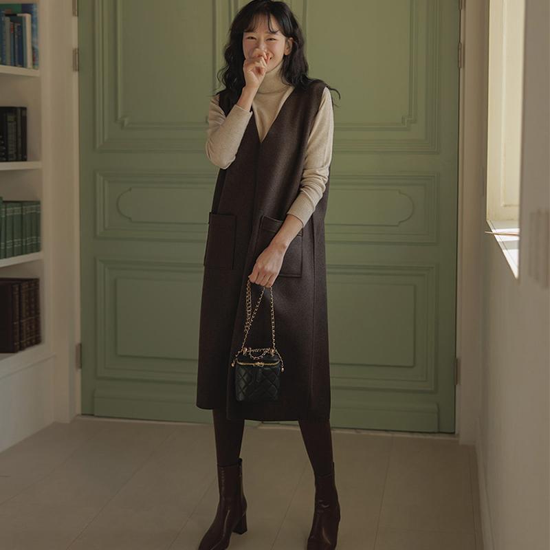 韩版马甲裙弹力羊毛咖啡色宽松