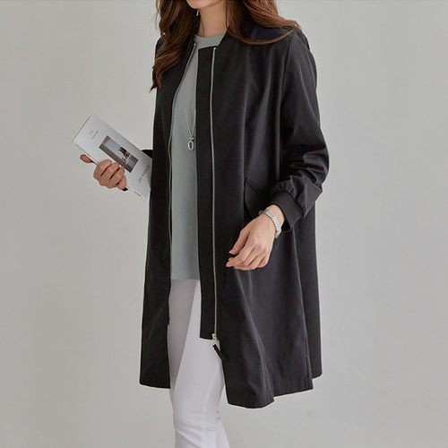 长袖立领中长款韩版口袋风衣