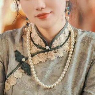 搭配旗袍的珍珠项链女60厘米民国风复古拍照摄影配饰品妈妈毛衣链