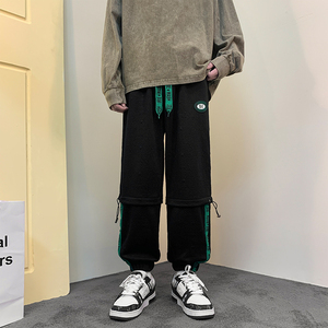 新款春秋季宽松贴标束脚裤男女潮流运动裤xz1002-1-K53P55控75图片