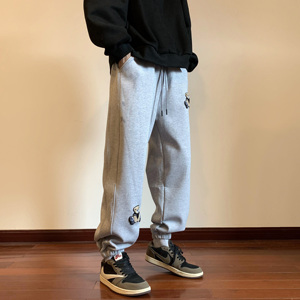 小熊刺绣加绒加厚保暖休闲裤潮流男女长裤xz1002-1-K1057p65控78图片