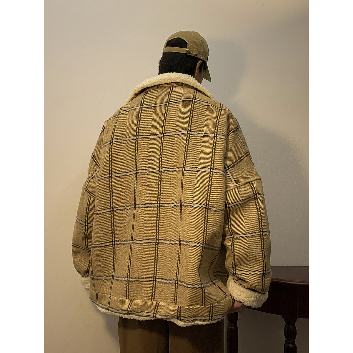 新款毛呢格子棉衣宽松加绒加厚夹克xz1002-1-Y73p115控139,男装夹克,星座906（原电商a316-1）