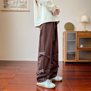 秋冬美式绑带工装裤潮流休闲炸街痞帅男长裤z1002-1-K51P55图片