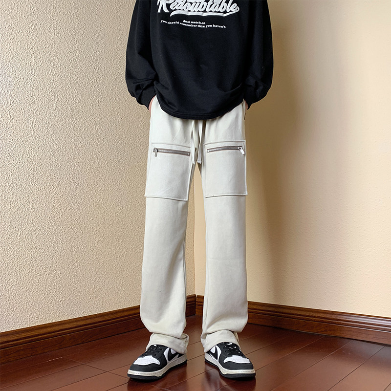 新款美式鹿皮绒休闲拉链拖地裤潮牌长裤xz1002-1-K52p65控85,男装休闲裤,星座906（原电商a316-1）