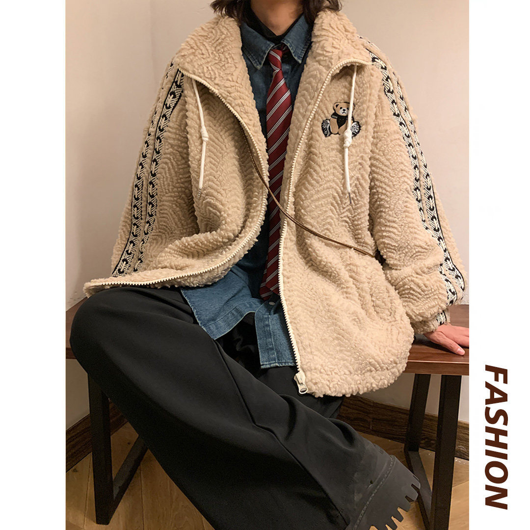 新款小熊刺绣立领羊羔绒加绒加厚棉衣xz1002-1-Y74p118控158,男装棉衣,星座906（原电商a316-1）