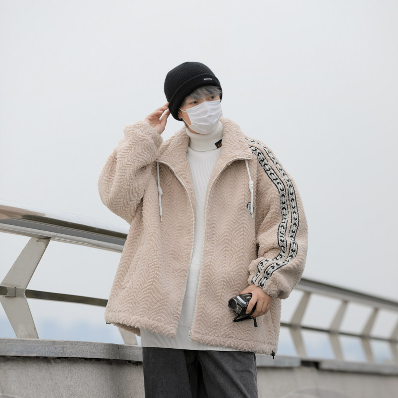 新款鱼骨纹加绒加厚羊羔绒男保暖棉衣xz1002-1-Y68p118控158,男装棉衣,星座906（原电商a316-1）