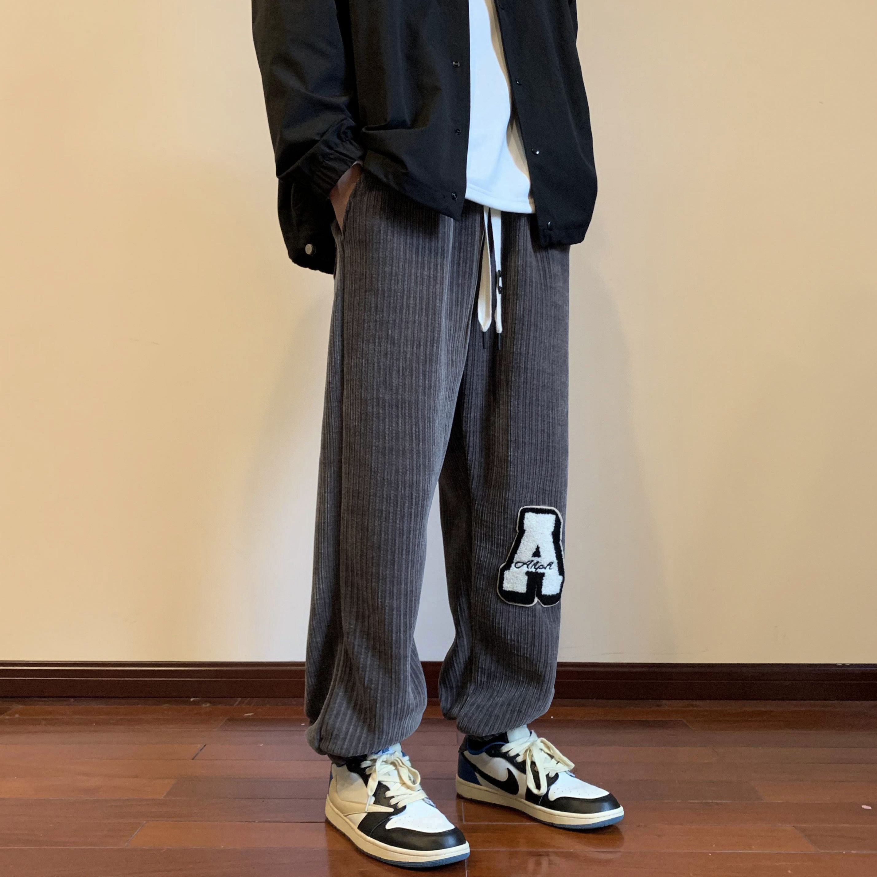 新款雪尼尔字母毛巾绣束脚裤冬季保暖裤xz1002-1-K1058P68控88,男装棉衣,星座906（原电商a316-1）