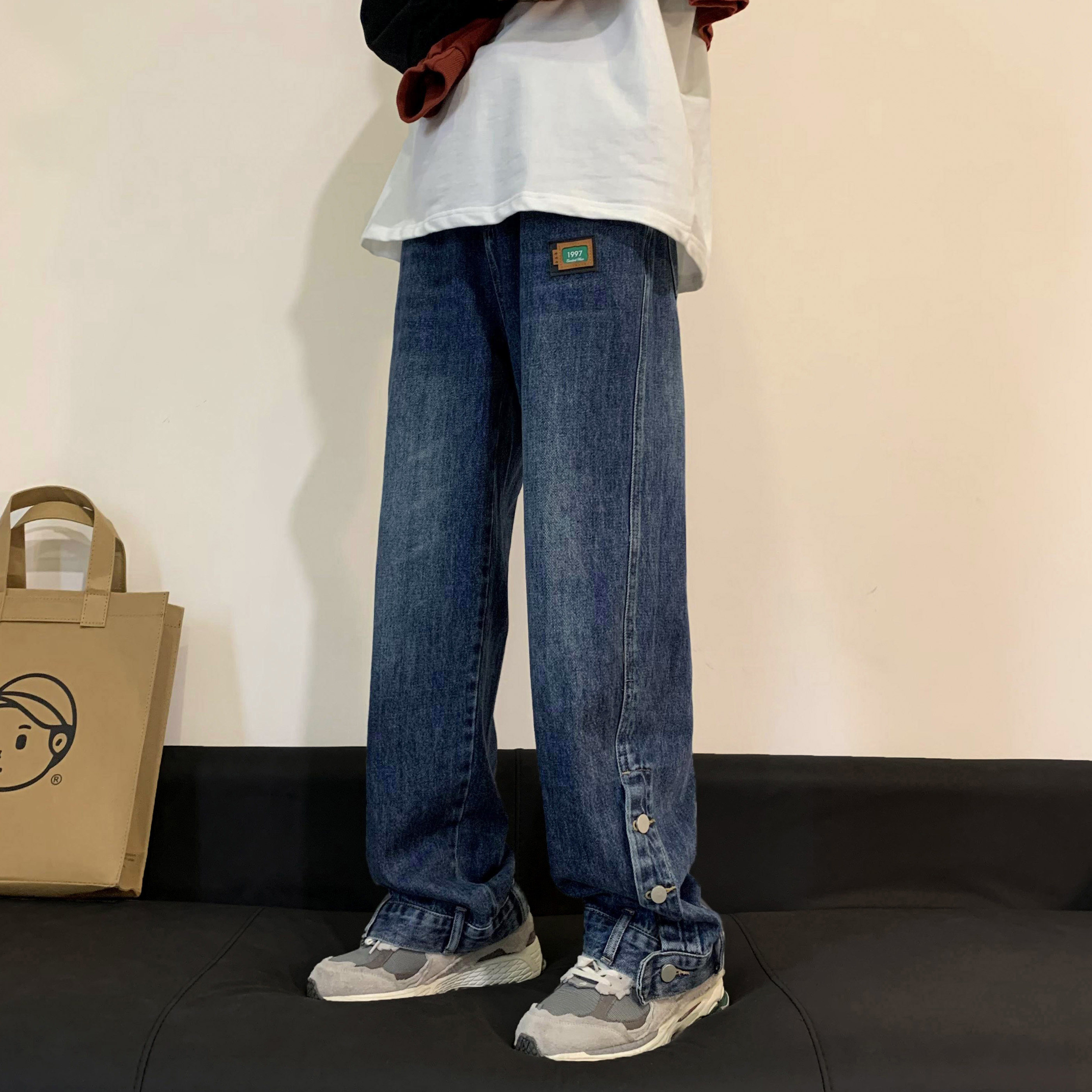 2025春季新款排扣牛仔裤宽松直筒裤子xz1002-1-K1062P65控78,男装牛仔裤,星座906（原电商a316-1）