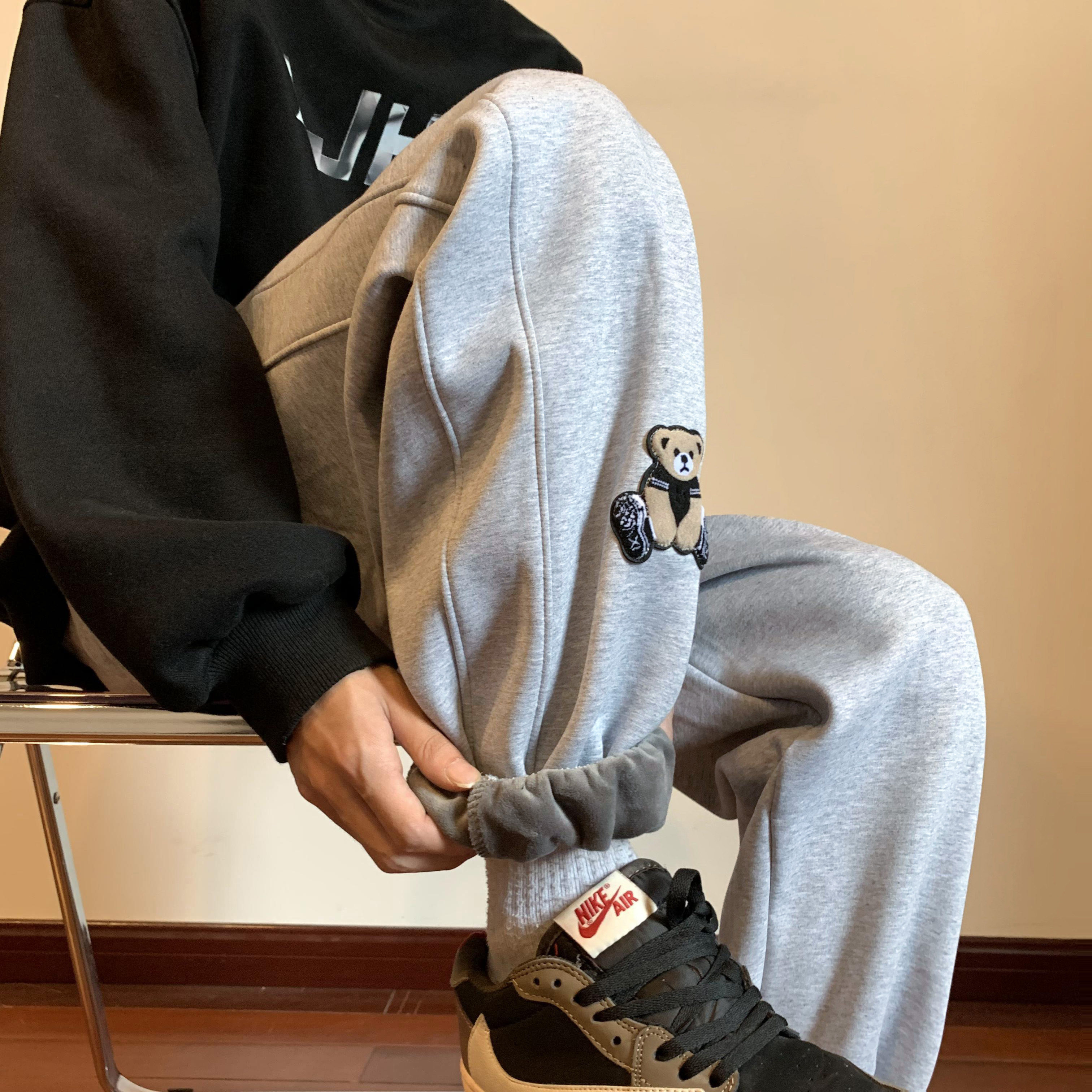 小熊刺绣加绒加厚保暖休闲裤潮流男女长裤xz1002-1-K1057p65控78,男装棉衣,星座906（原电商a316-1）